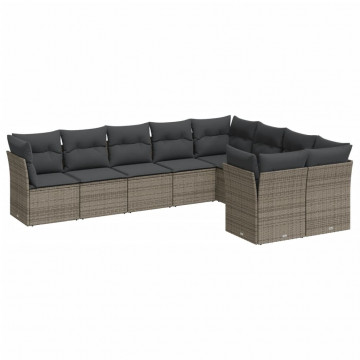 Set canapele de grădină, 9 piese, cu perne, gri, poliratan - Img 2