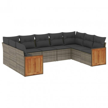 Set canapele de grădină, 9 piese, cu perne, gri, poliratan - Img 2