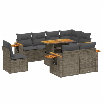 Set canapele de grădină, 9 piese, cu perne, gri, poliratan - Img 2
