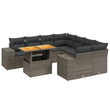 Set canapele de grădină, 9 piese, cu perne, gri, poliratan - Img 2