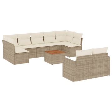 Set canapele de grădină cu perne, 10 piese, bej, poliratan - Img 2