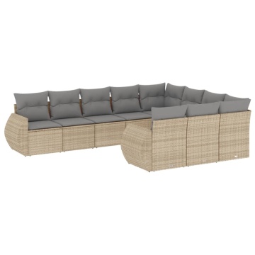 Set canapele de grădină cu perne, 10 piese, bej, poliratan - Img 2