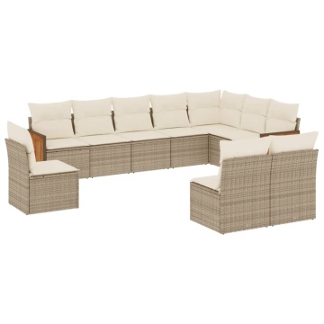 Set canapele de grădină cu perne, 10 piese, bej, poliratan - Img 2