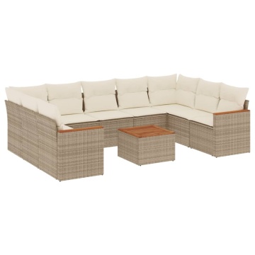 Set canapele de grădină cu perne, 10 piese, bej, poliratan - Img 2