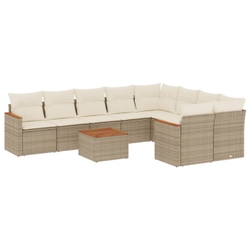 Set canapele de grădină cu perne, 10 piese, bej, poliratan - Img 2