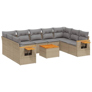 Set canapele de grădină cu perne, 10 piese, bej, poliratan - Img 2