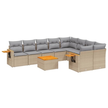 Set canapele de grădină cu perne, 10 piese, bej, poliratan - Img 2