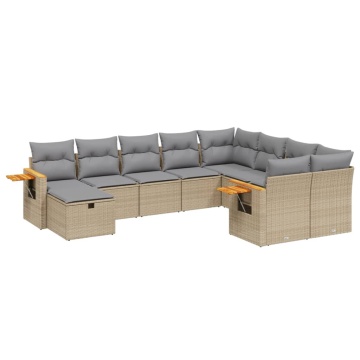 Set canapele de grădină cu perne, 10 piese, bej, poliratan - Img 2