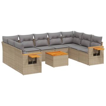 Set canapele de grădină cu perne, 10 piese, bej, poliratan - Img 2
