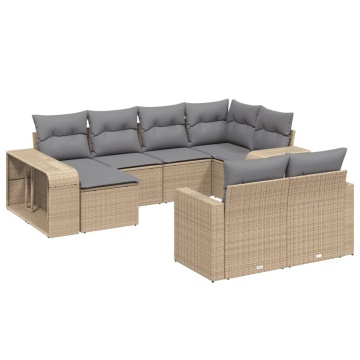Set canapele de grădină cu perne, 10 piese, bej, poliratan - Img 2