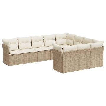 Set canapele de grădină cu perne, 10 piese, bej, poliratan - Img 2