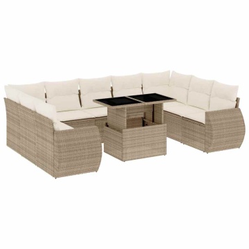 Set canapele de grădină cu perne, 10 piese, bej, poliratan - Img 2