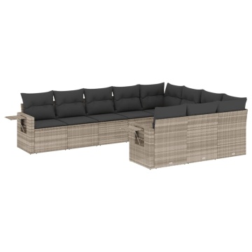 Set canapele de grădină cu perne 10 piese gri deschis poliratan - Img 2