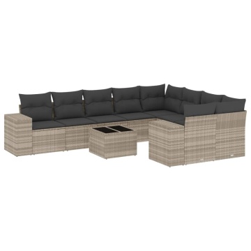 Set canapele de grădină cu perne 10 piese gri deschis poliratan - Img 2