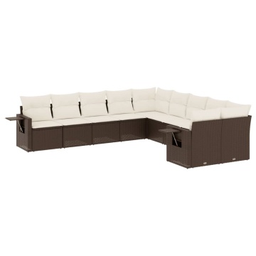 Set canapele de grădină cu perne, 10 piese, maro, poliratan - Img 2