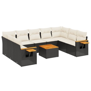 Set canapele de grădină cu perne, 10 piese, negru, poliratan - Img 2