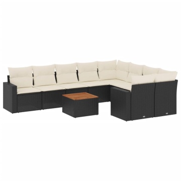 Set canapele de grădină cu perne, 10 piese, negru, poliratan - Img 2