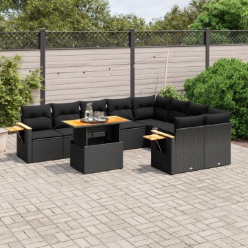 Set canapele de grădină cu perne, 10 piese, negru, poliratan - Img 1