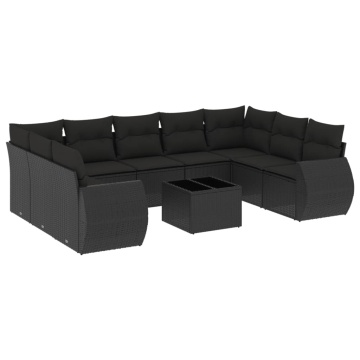 Set canapele de grădină cu perne, 10 piese, negru, poliratan - Img 2