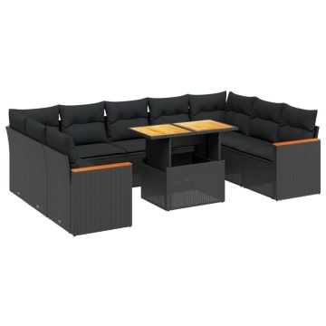 Set canapele de grădină cu perne, 10 piese, negru, poliratan - Img 2