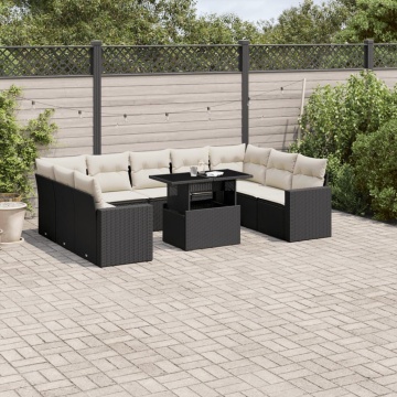 Set canapele de grădină cu perne, 10 piese, negru, poliratan - Img 1