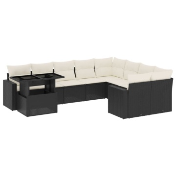 Set canapele de grădină cu perne, 10 piese, negru, poliratan - Img 2