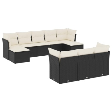 Set canapele de grădină cu perne, 10 piese, negru, poliratan - Img 2