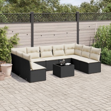 Set canapele de grădină cu perne, 10 piese, negru, poliratan - Img 1