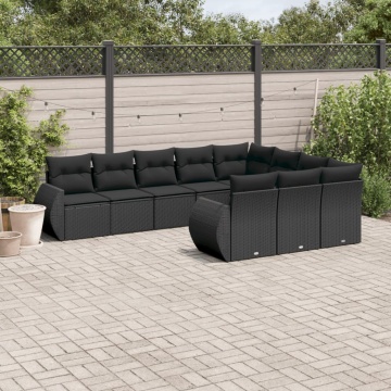 Set canapele de grădină cu perne, 10 piese, negru, poliratan - Img 1