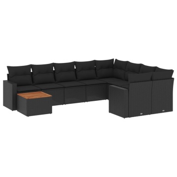 Set canapele de grădină cu perne, 10 piese, negru, poliratan - Img 2