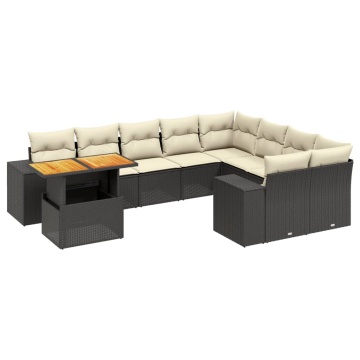 Set canapele de grădină cu perne, 10 piese, negru, poliratan - Img 2