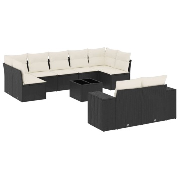 Set canapele de grădină cu perne, 10 piese, negru, poliratan - Img 2