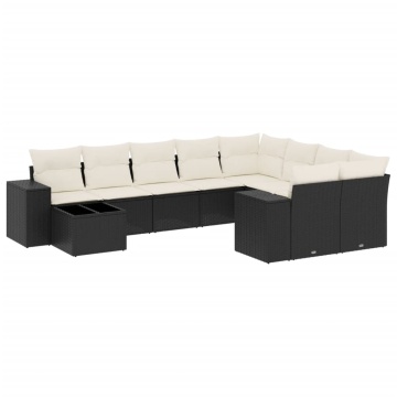 Set canapele de grădină cu perne, 10 piese, negru, poliratan - Img 2