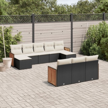 Set canapele de grădină cu perne, 10 piese, negru, poliratan - Img 1