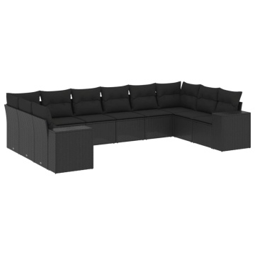 Set canapele de grădină cu perne, 10 piese, negru, poliratan - Img 2