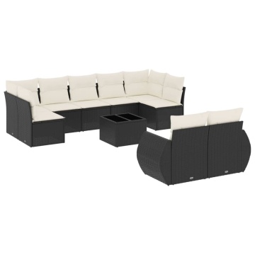 Set canapele de grădină cu perne, 10 piese, negru, poliratan - Img 2