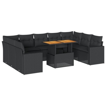 Set canapele de grădină cu perne, 10 piese, negru, poliratan - Img 2