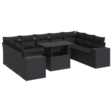 Set canapele de grădină cu perne, 10 piese, negru, poliratan - Img 2