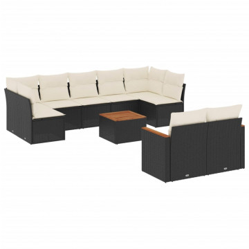 Set canapele de grădină cu perne, 10 piese, negru, poliratan - Img 2