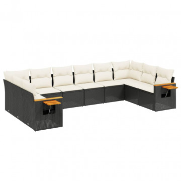 Set canapele de grădină cu perne, 10 piese, negru, poliratan - Img 2