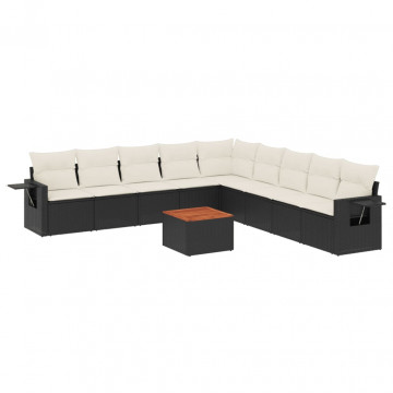 Set canapele de grădină cu perne, 10 piese, negru, poliratan - Img 2
