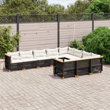 Set canapele de grădină cu perne, 10 piese, negru, poliratan - Img 1
