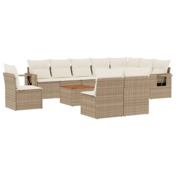 Set canapele de grădină cu perne, 11 piese, bej, poliratan - Img 2