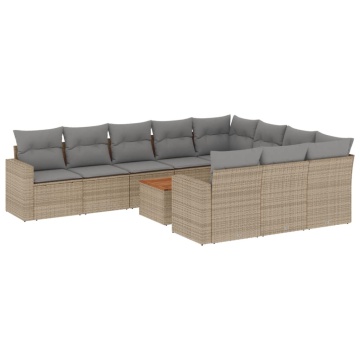 Set canapele de grădină cu perne, 11 piese, bej, poliratan - Img 2
