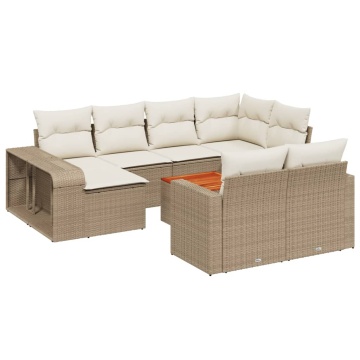 Set canapele de grădină cu perne, 11 piese, bej, poliratan - Img 2