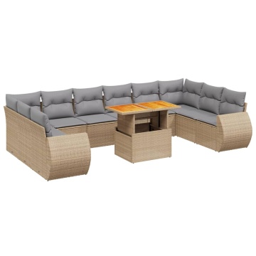 Set canapele de grădină cu perne, 11 piese, bej, poliratan - Img 2