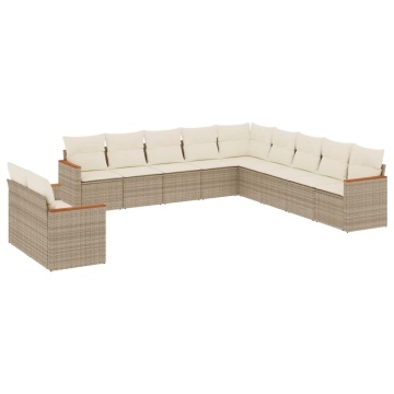 Set canapele de grădină cu perne, 11 piese, bej, poliratan - Img 2
