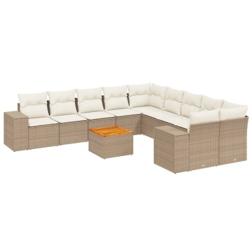Set canapele de grădină cu perne, 11 piese, bej, poliratan - Img 2