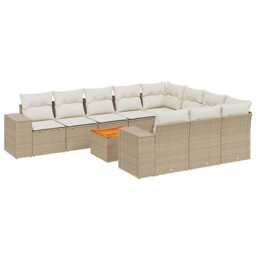 Set canapele de grădină cu perne, 11 piese, bej, poliratan - Img 2