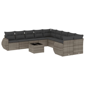 Set canapele de grădină cu perne, 11 piese, gri, poliratan - Img 2